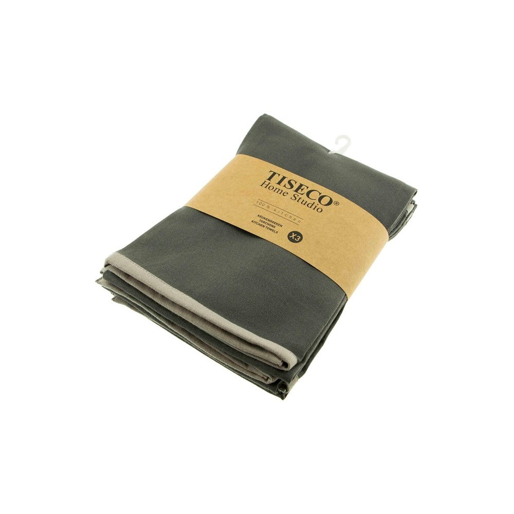 Komplet 3 szarych bawełnianych ścierek Tiseco Home Studio, 50x70 cm