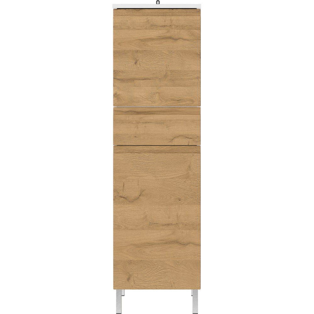 Biała wysoka szafka łazienkowa w dekorze dębu 34x120 cm Torrance – Germania