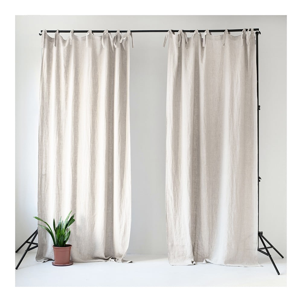 Biała lniana zasłona na troczki Linen Tales Night Time, 250x140 cm