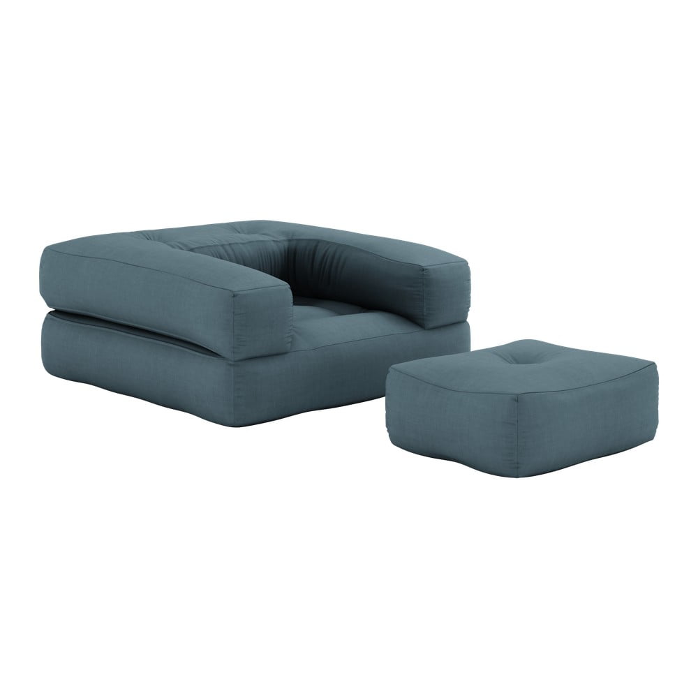 Rozkładany fotel z niebieskim obiciem Karup Design Cube Petrol Blue