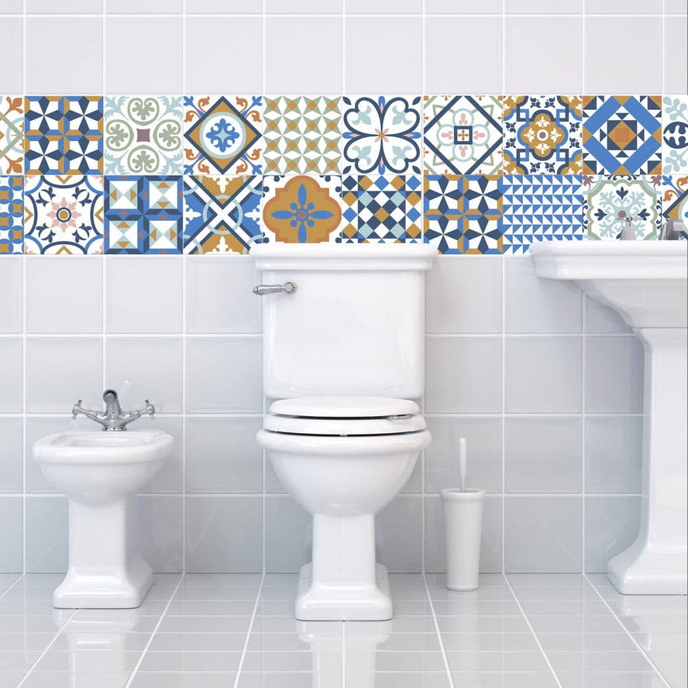 Zestaw 24 samoprzylepnych naklejek Ambiance Azulejos Ornaments Mosaic, 10x10 cm