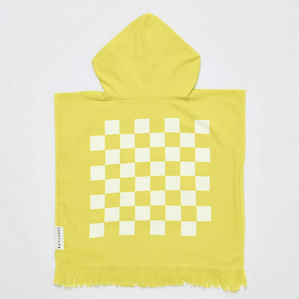 Żółty dziecięcy ręcznik plażowy z kapturem Sunnylife Checkerboard, 3-6 lat