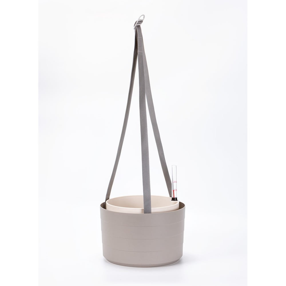 Szaro-beżowa doniczka wisząca z systemem nawadniania Plastia Berberis, ø 25,5 cm