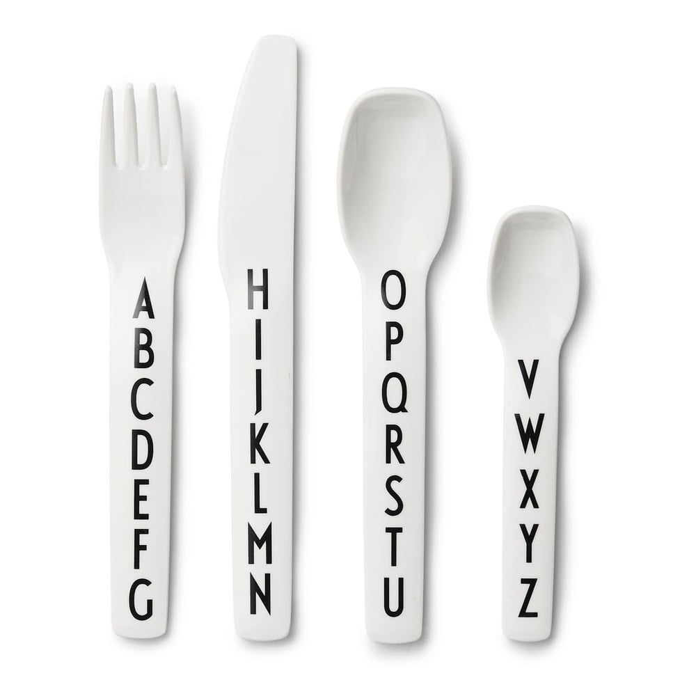 4-częściowy zestaw białych sztućców dla dzieci Design Letters