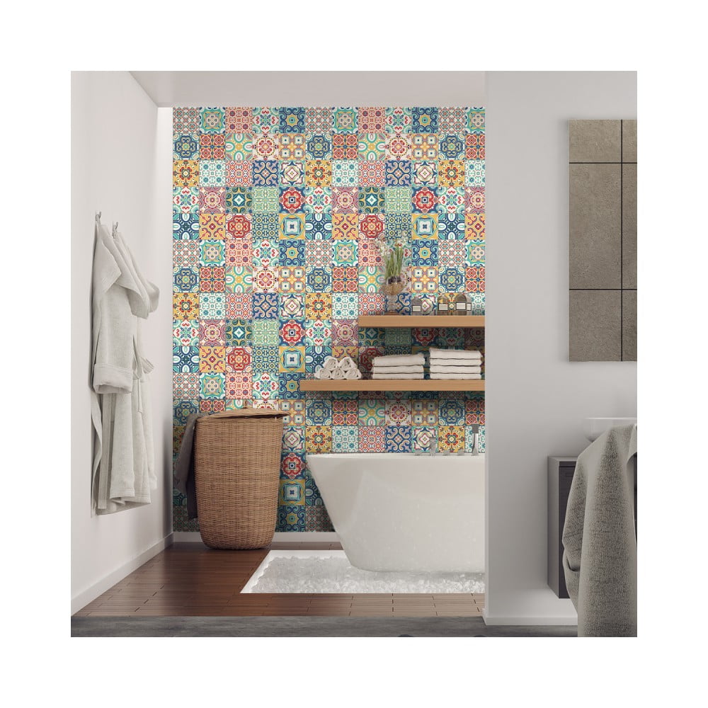 Zestaw 60 naklejek ściennych Ambiance Wall Decal Cement Tiles Montanares, 15x15 cm