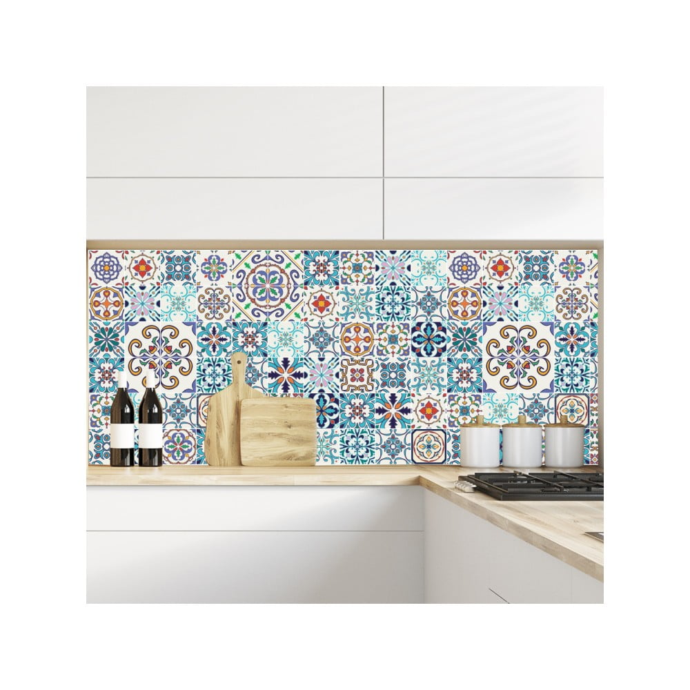 Zestaw 60 naklejek ściennych Ambiance Tiles Azulejos Antibes, 10x10 cm