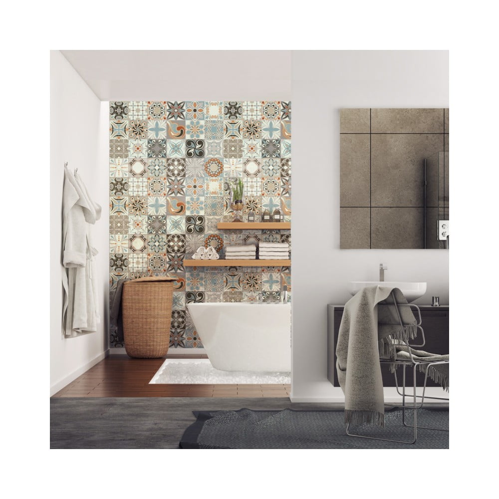 Zestaw 24 naklejek ściennych Ambiance Wall Stickers Cement Tiles Rumba, 15x15 cm