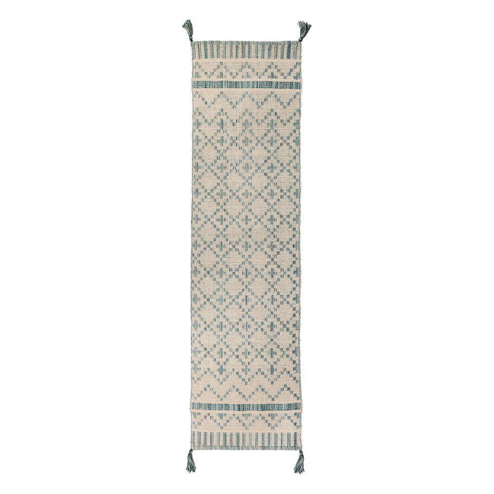 Beżowo-niebieski bawełniany chodnik Flair Rugs Leela, 60x200 cm
