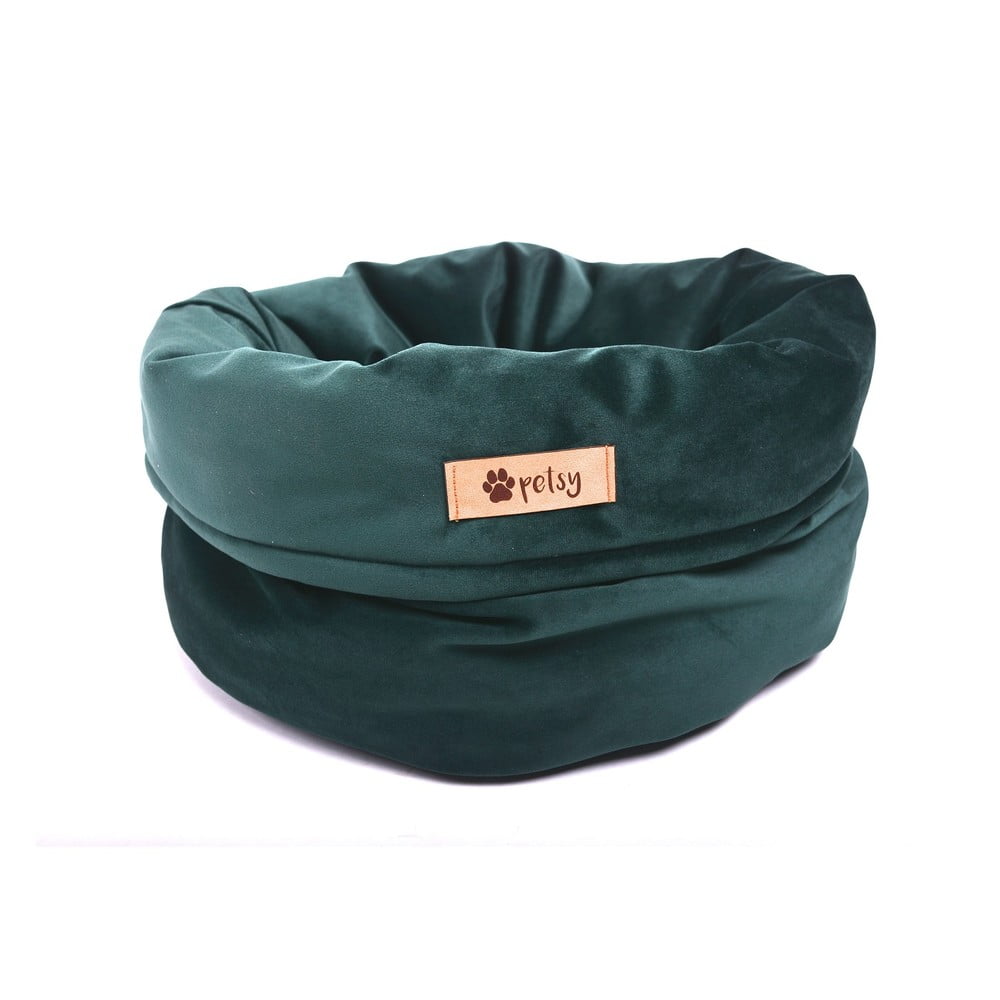 Ciemnozielone aksamitne legowisko ø 40 cm Basket Royal – Petsy