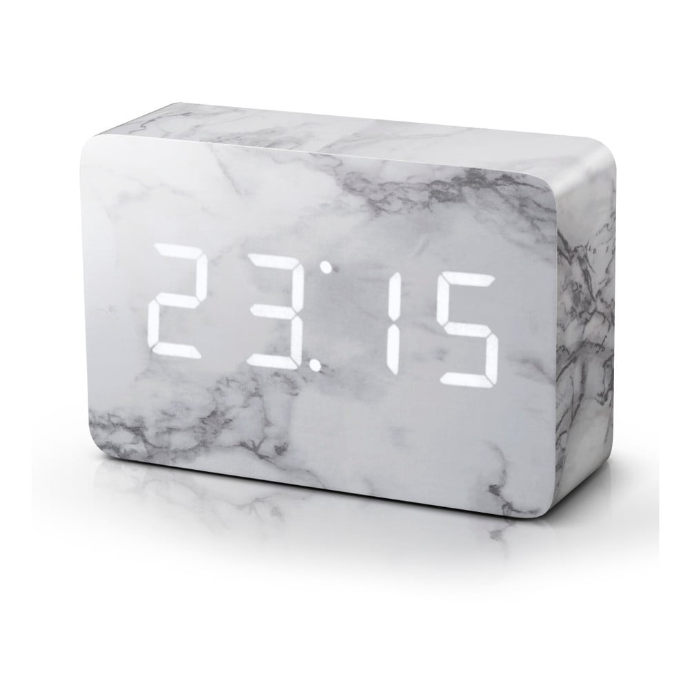 Budzik z dekorem marmuru z białym wyświetlaczem LED Gingko Brick Marble Click Clock