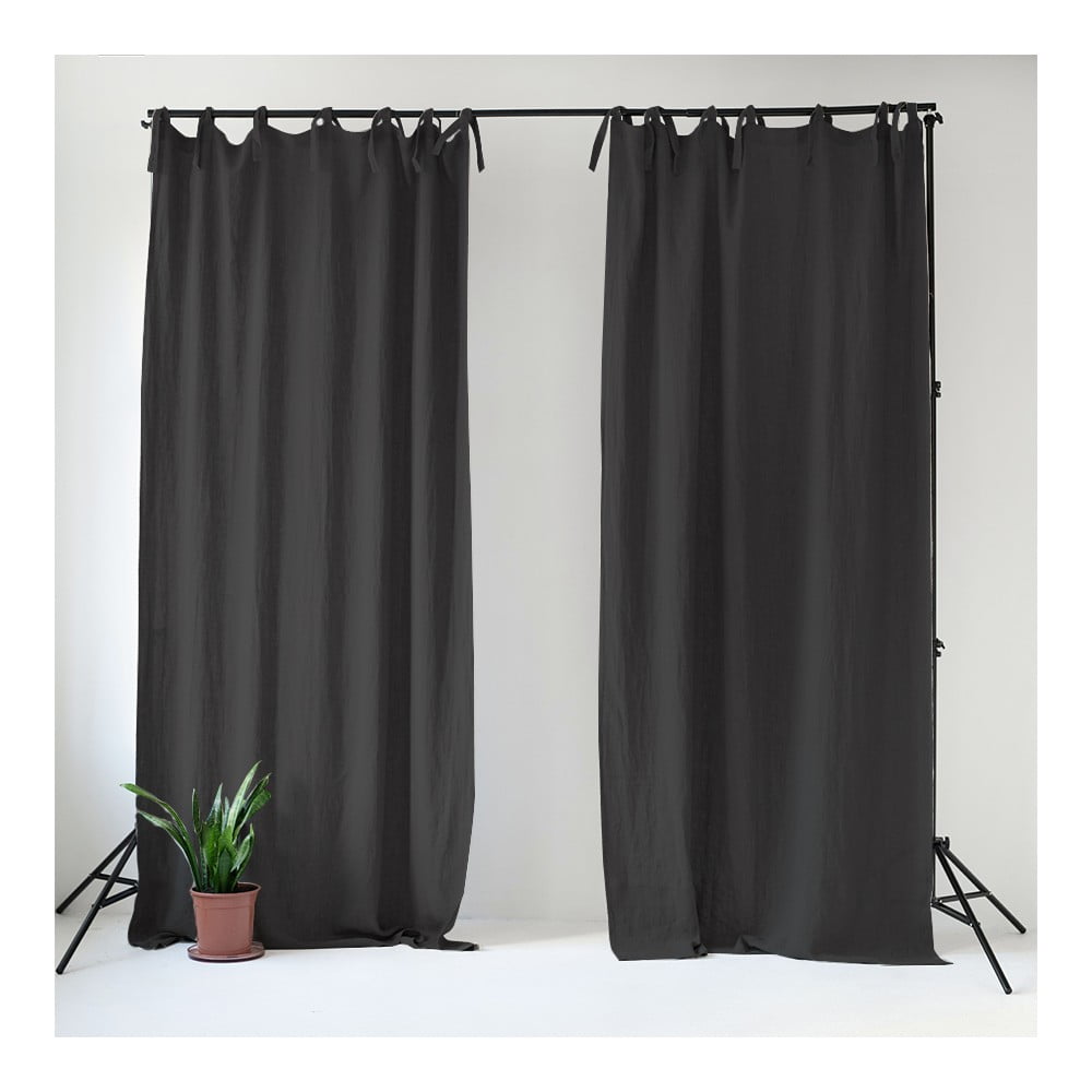 Ciemnoszara lniana zasłona na troczki Linen Tales Night Time, 250x140 cm