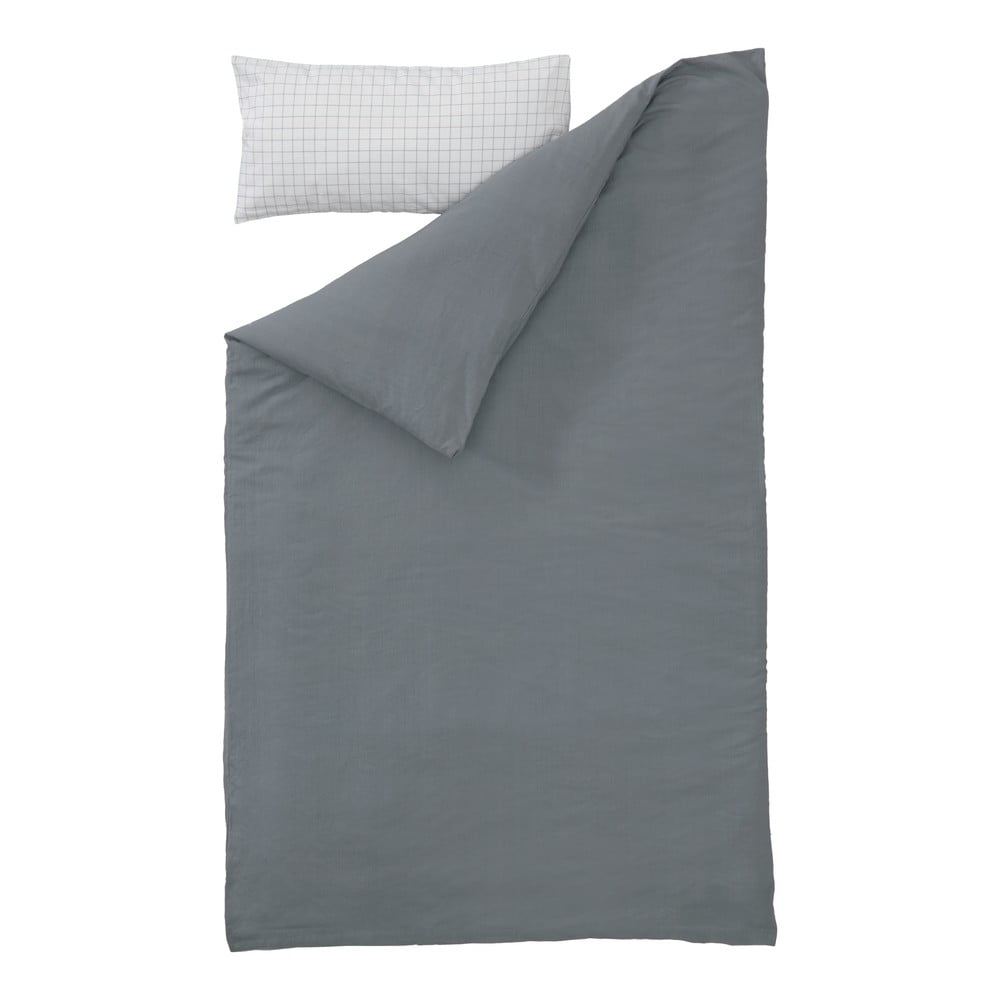 Komplet szaro-białej pościeli dziecięcej i prześcieradła z bawełny organicznej Kave Home Alay, 60x120 cm