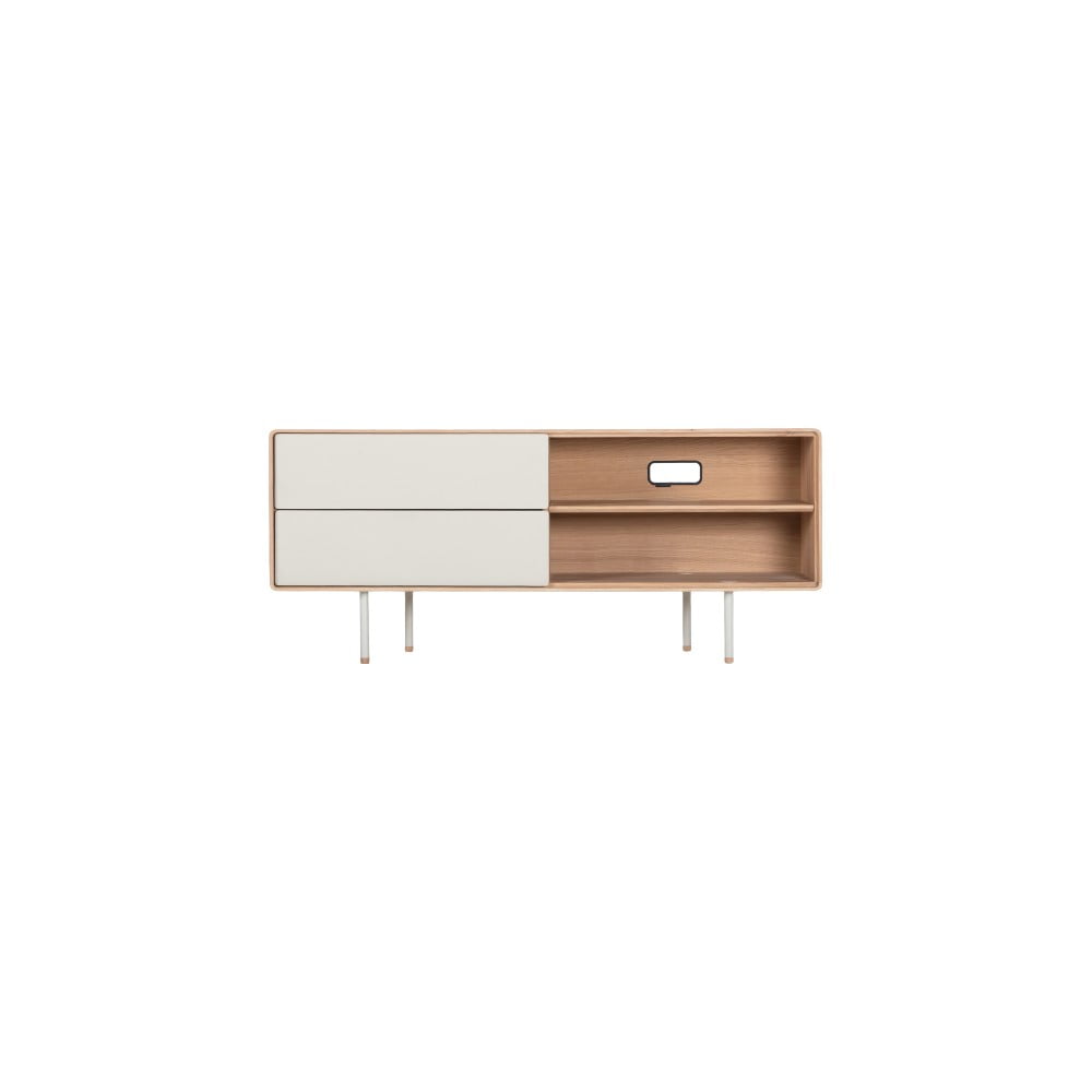 Biała szafka pod TV z drewna dębowego Gazzda Fina, szer. 150 cm