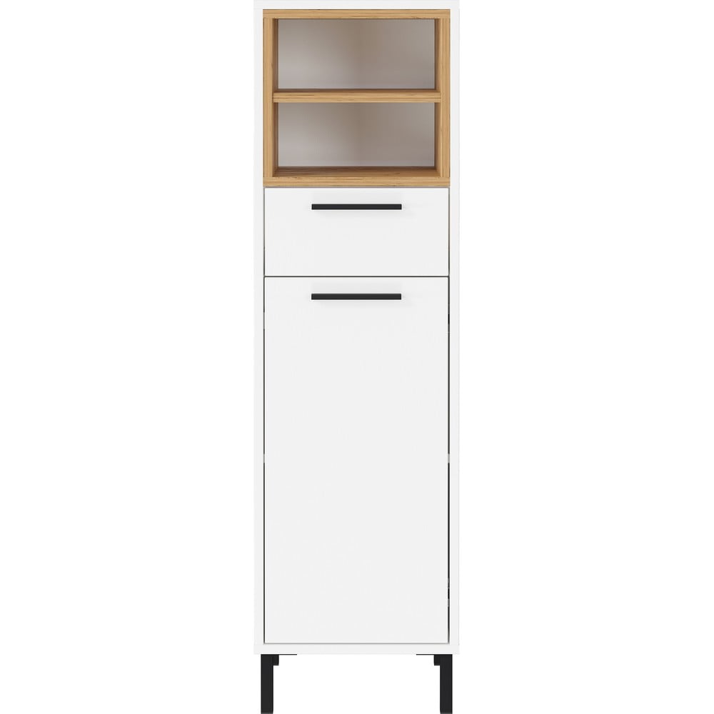 Biała wysoka szafka łazienkowa w dekorze dębu 34x118 cm Loria – Germania