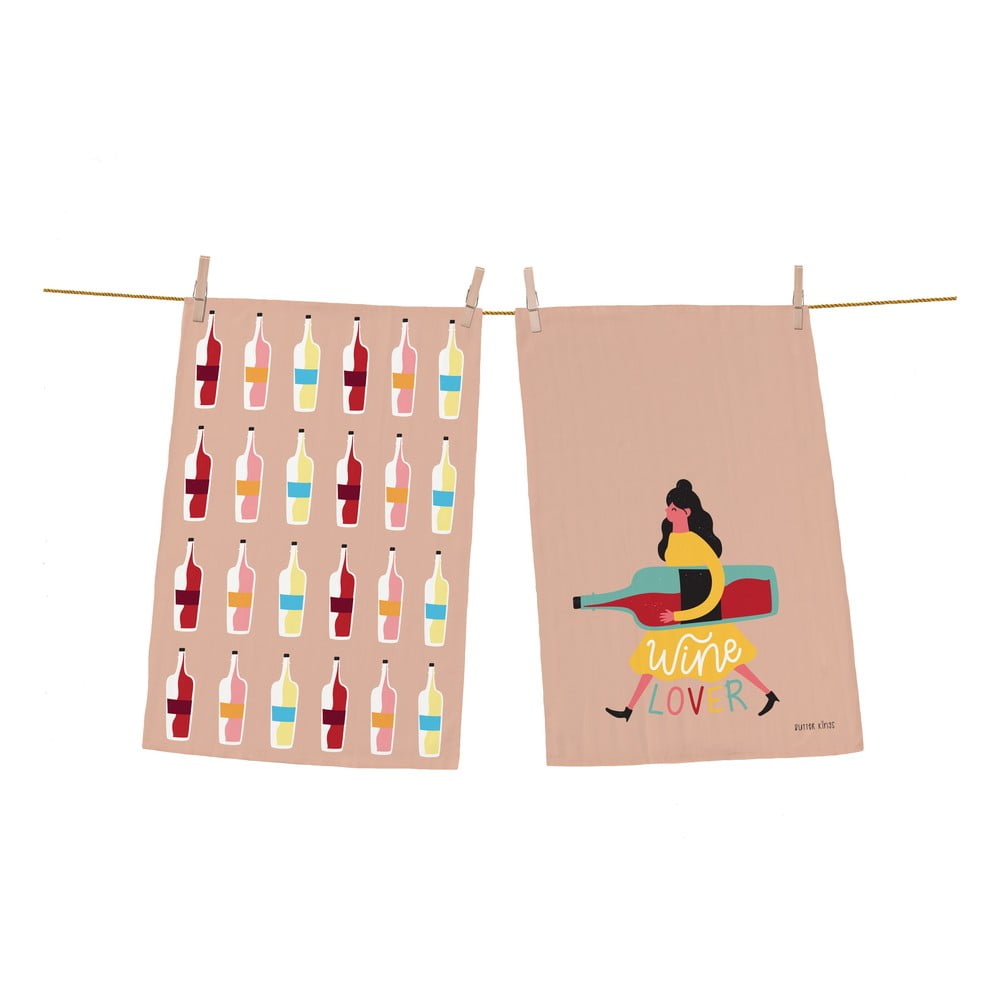 Zestaw 2 bawełnianych ścierek kuchennych Butter Kings Wine Lover, 70x50 cm