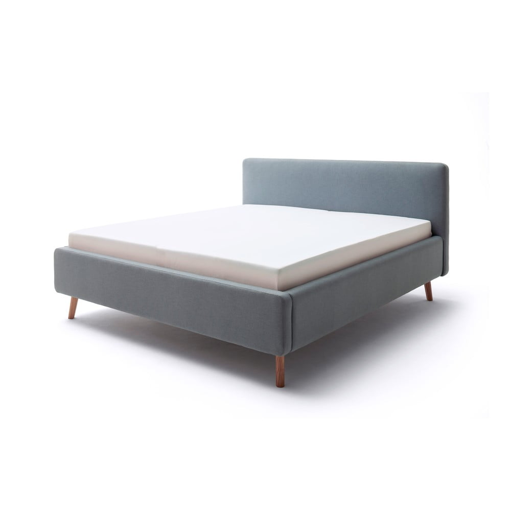 Niebieskoszare łóżko dwuosobowe ze stelażem i schowkiem Meise Möbel Mattis, 180x200 cm