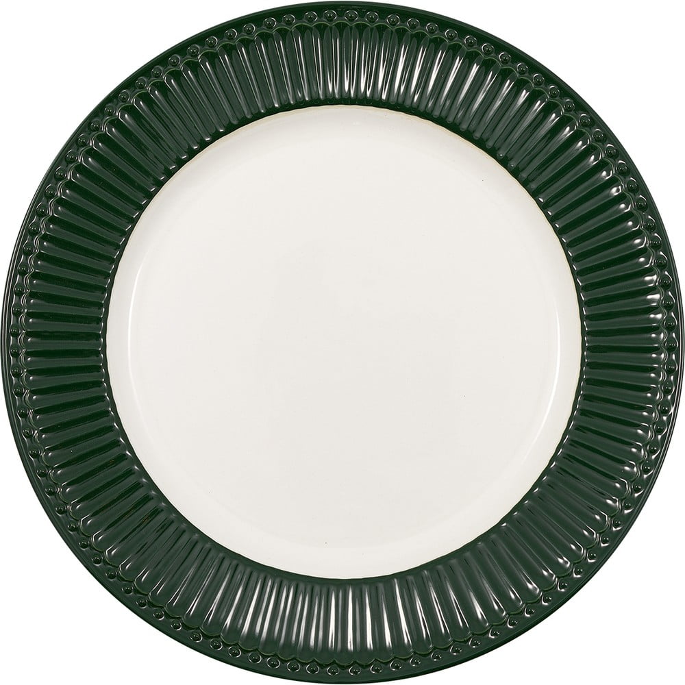 Biało–zielony talerz z kamionki ø 26,5 cm Alice – Green Gate