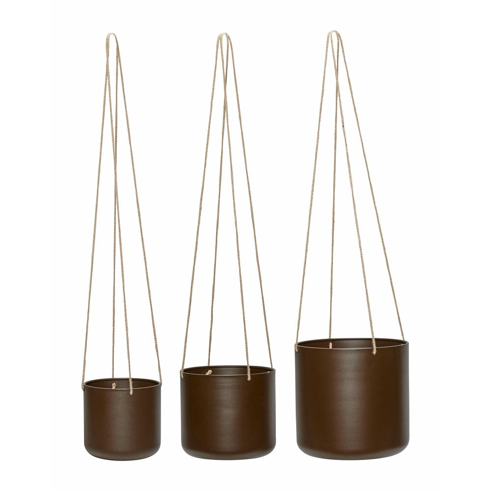 Brązowe metalowe doniczki wiszące zestaw 3 szt. ø 25 cm Bloom – Hübsch
