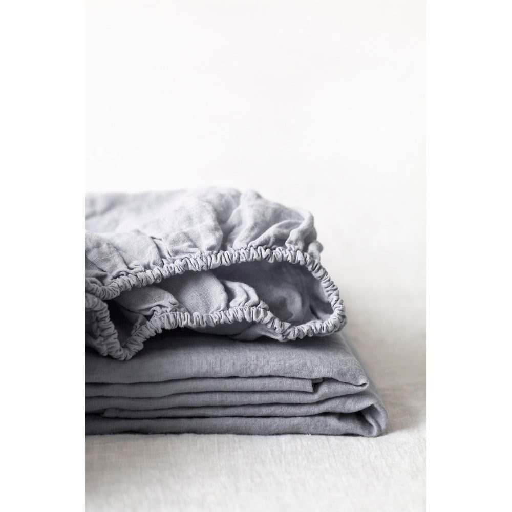 Jasnoszare elastyczne prześcieradło lniane Linen Tales, 180x200 cm