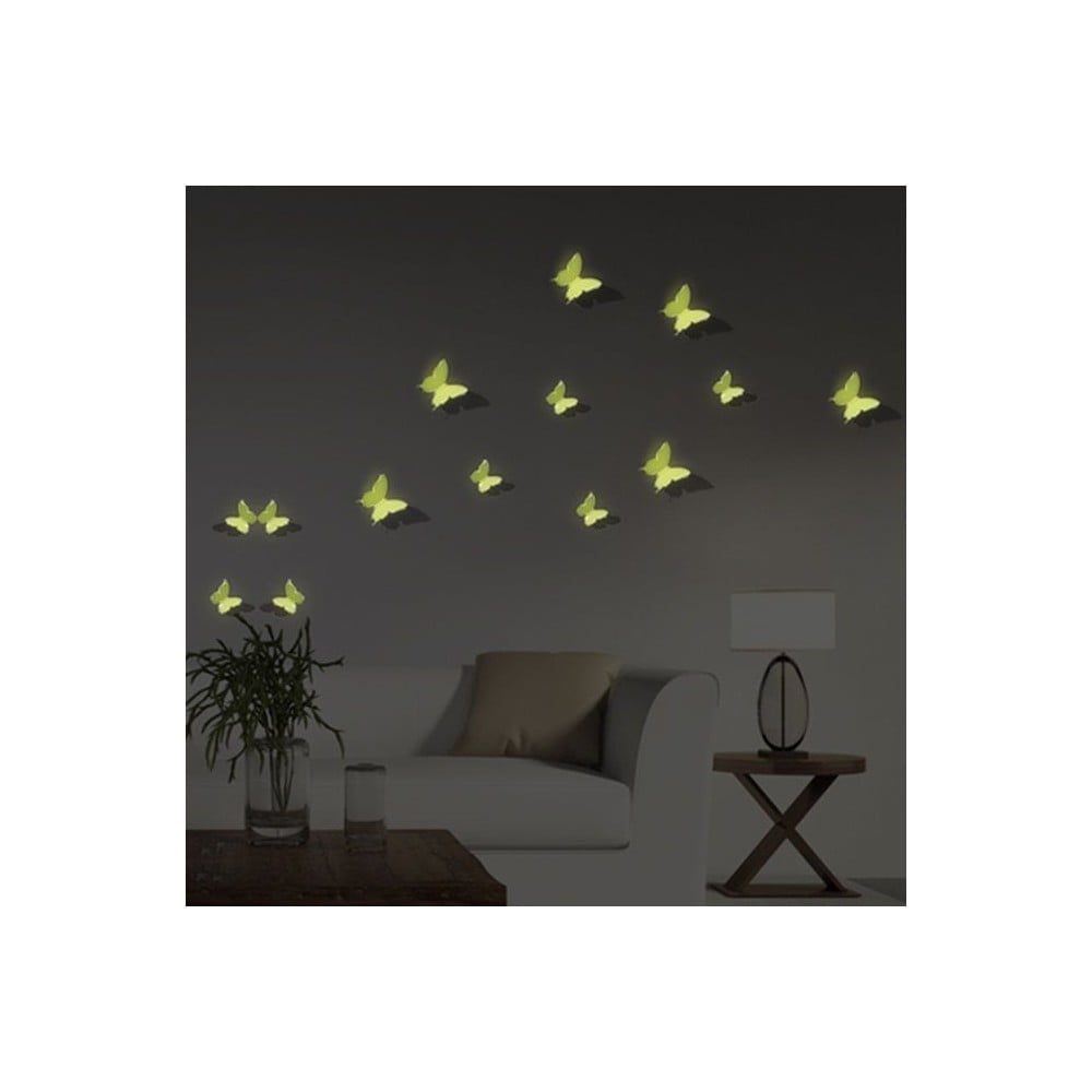 Zestaw 12 naklejek 3D świecących w ciemności Ambiance Butterflies