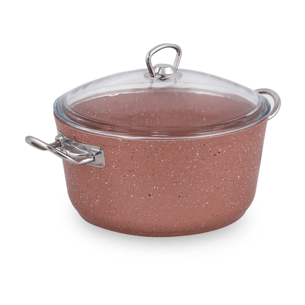Różowy aluminiowy garnek z pokrywką Güral Porselen Classic, ø 24 cm