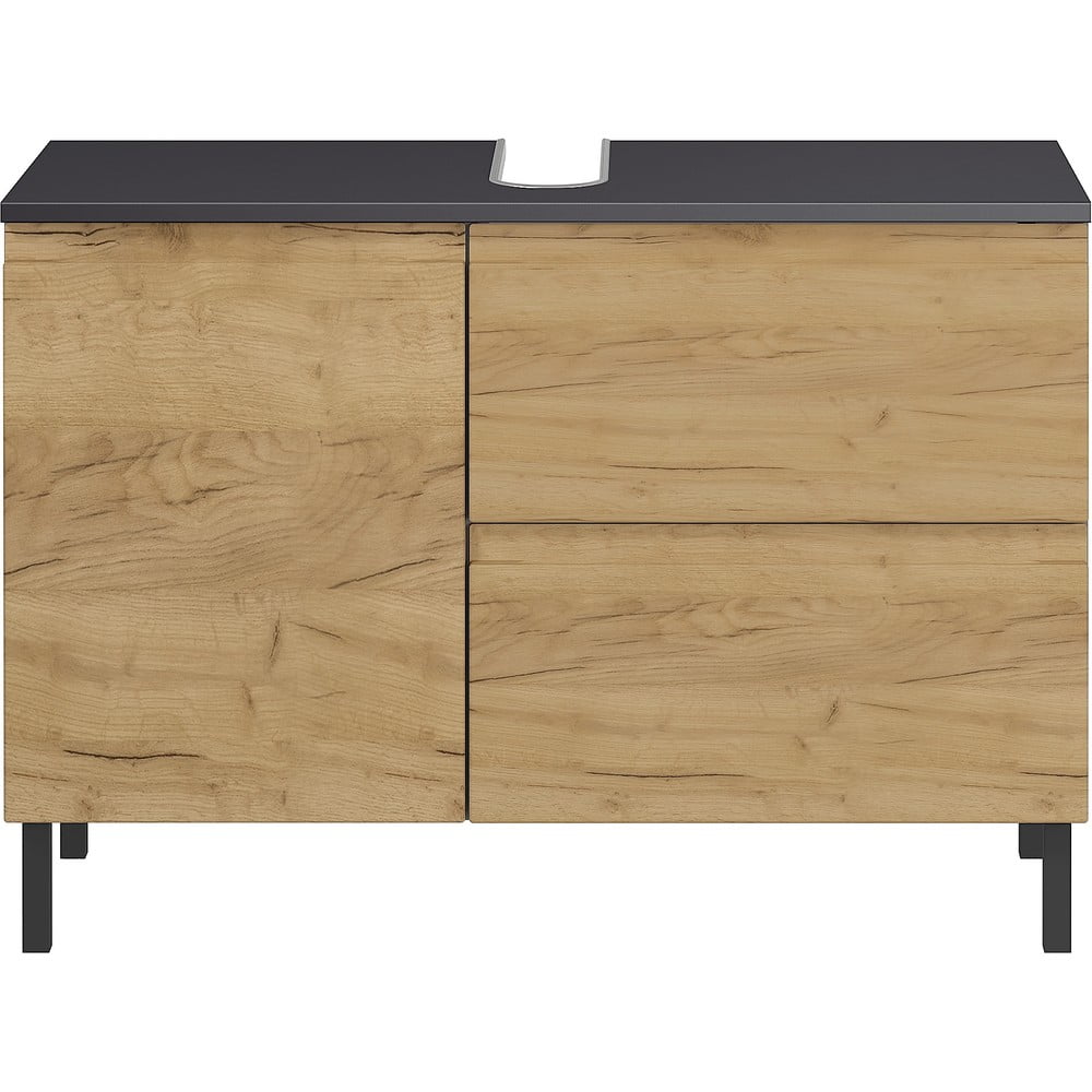 Ciemnoszara szafka pod umywalkę w dekorze dębu 80x56 cm Salinas – Germania