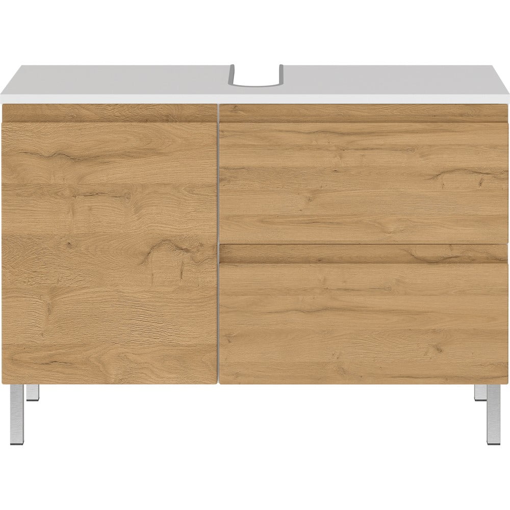 Biała szafka pod umywalkę w dekorze dębu 80x56 cm Torrance – Germania