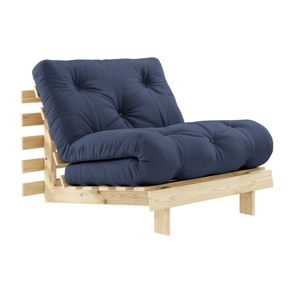 Fotel rozkładany z ciemnoniebieskim pokryciem Karup Design Roots Raw/Navy