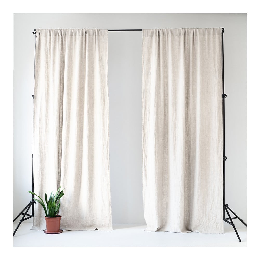 Kremowa lniana zasłona z przeszyciem tunelowym Linen Tales Night Time, 275x140 cm