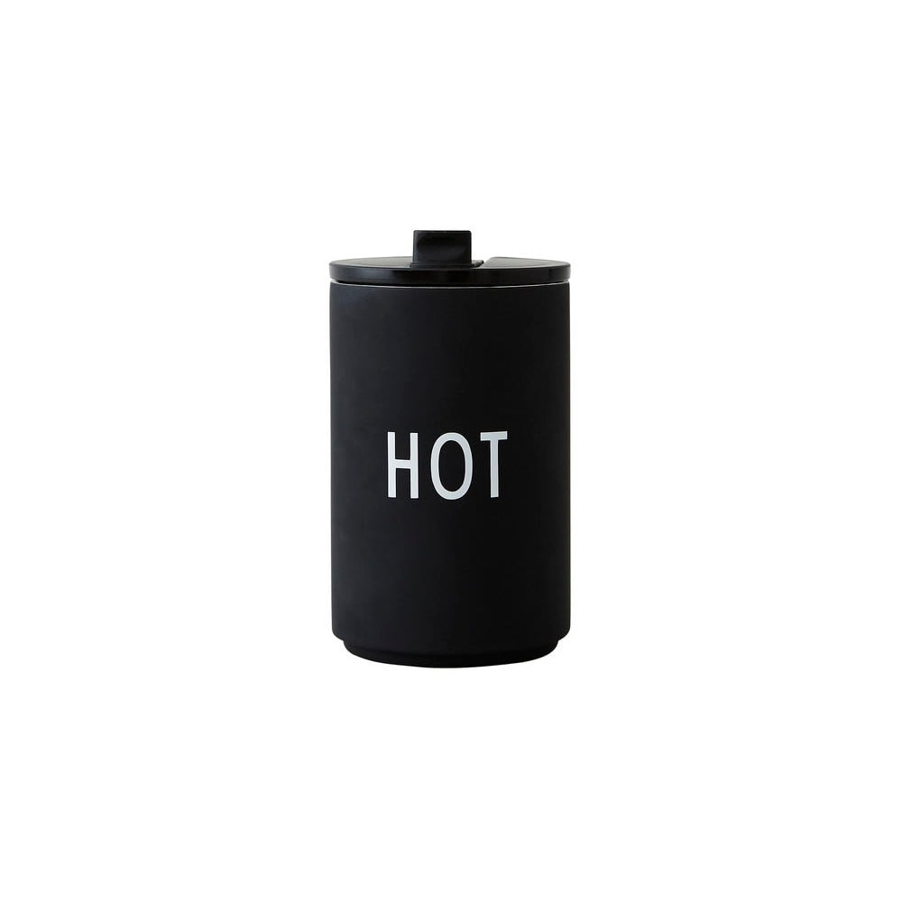 Czarny kubek termiczny Design Letters Hot, 350 ml