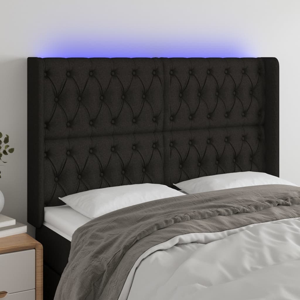 Lumarko Zagłówek do łóżka z LED, czarny, 163x16x118/128 cm, tkanina 