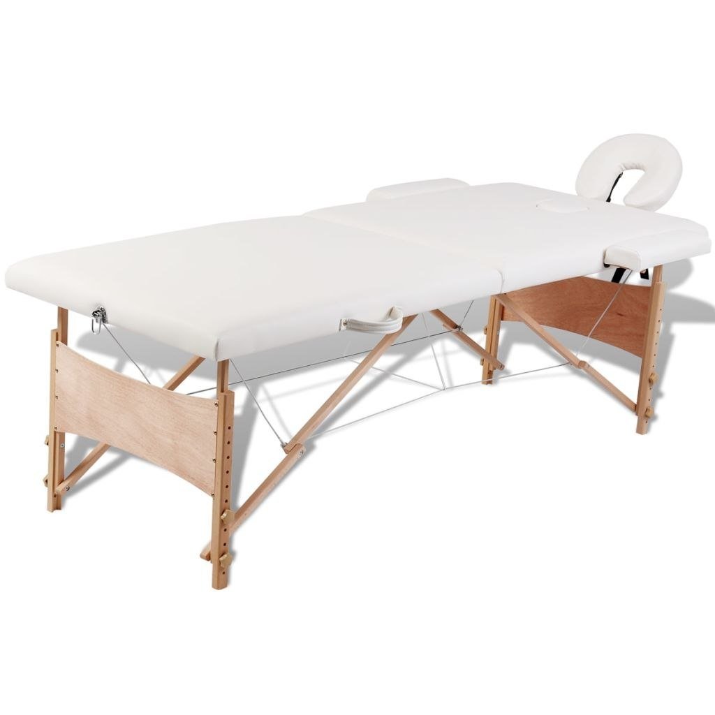 vidaXL vidaXL Kremowy składany stół do masażu 2 strefy z drewnianą ramą