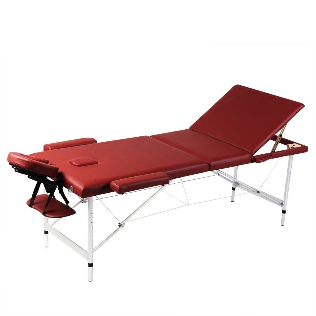 vidaXL vidaXL Czerwony składany stół do masażu 3 strefy z aluminiową ramą
