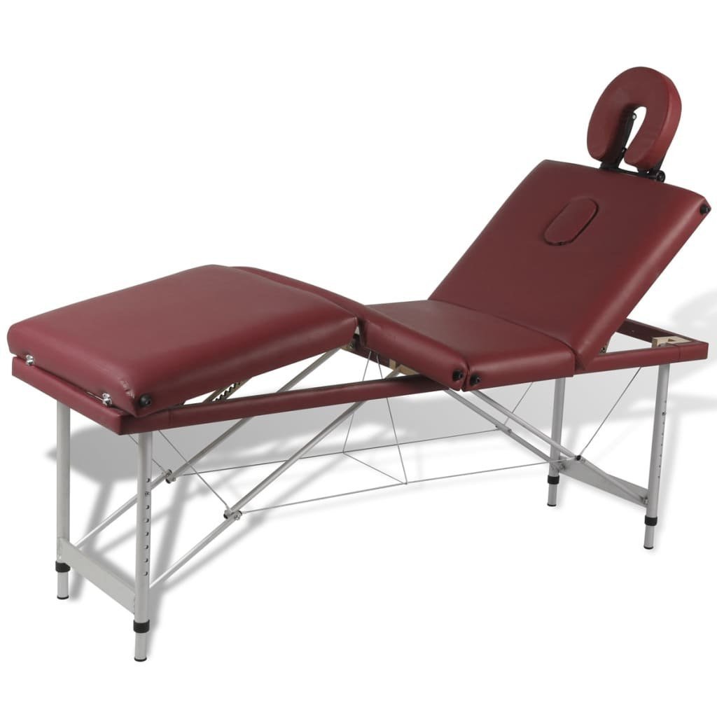 vidaXL vidaXL Czerwony składany stół do masażu 4 strefy z aluminiową ramą