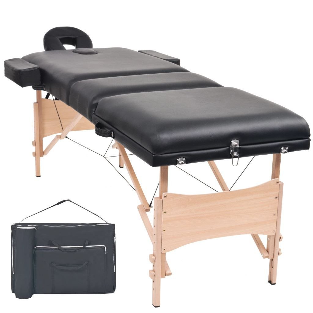 vidaXL Składany stół do masażu, trzyczęściowy, grubość 10 cm, czarny vidaXL