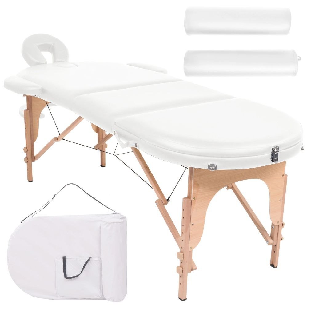vidaXL Składany stół do masażu z 2 wałkami, grubość 10 cm, biały vidaXL