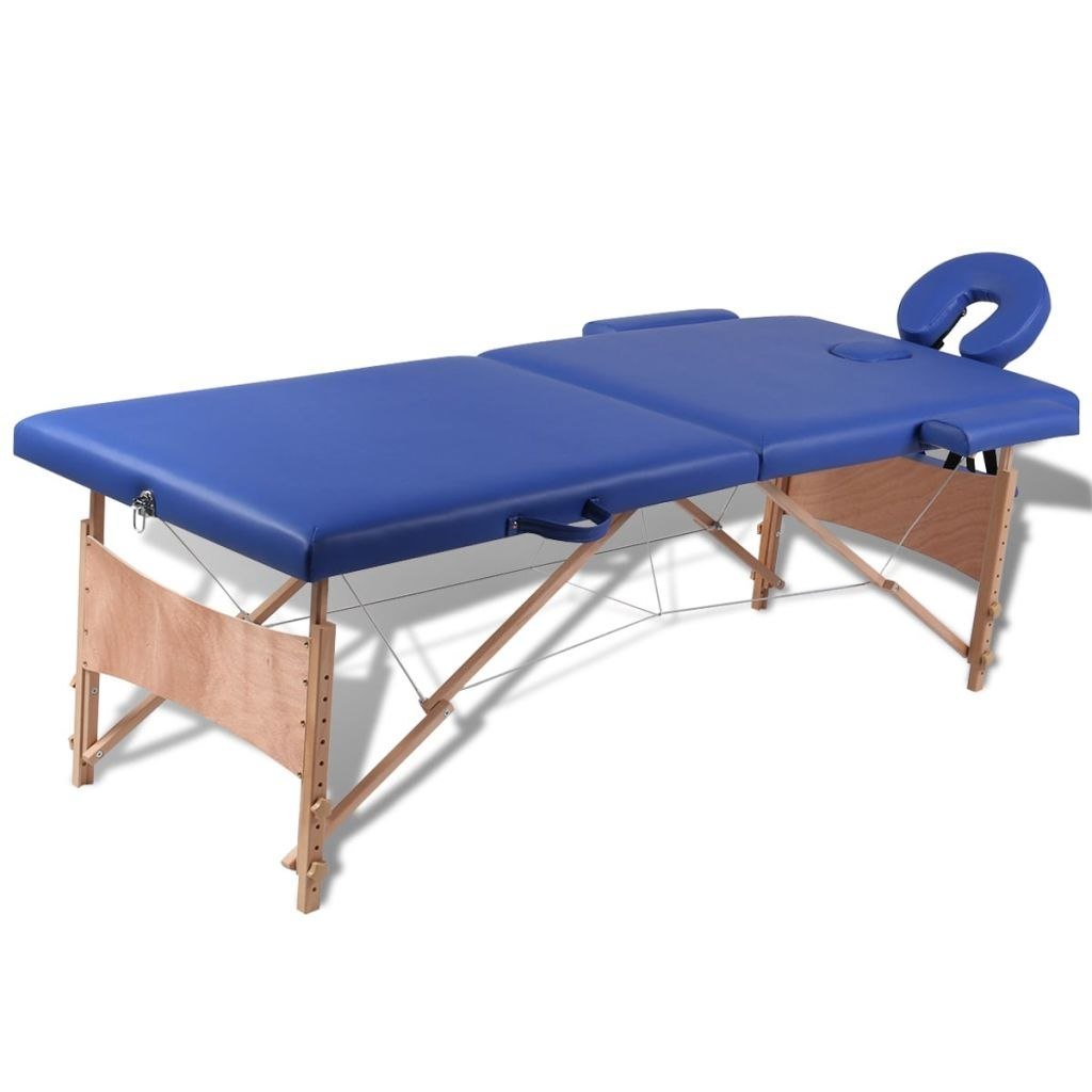 vidaXL vidaXL Niebieski składany stół do masażu 2 strefy z drewnianą ramą