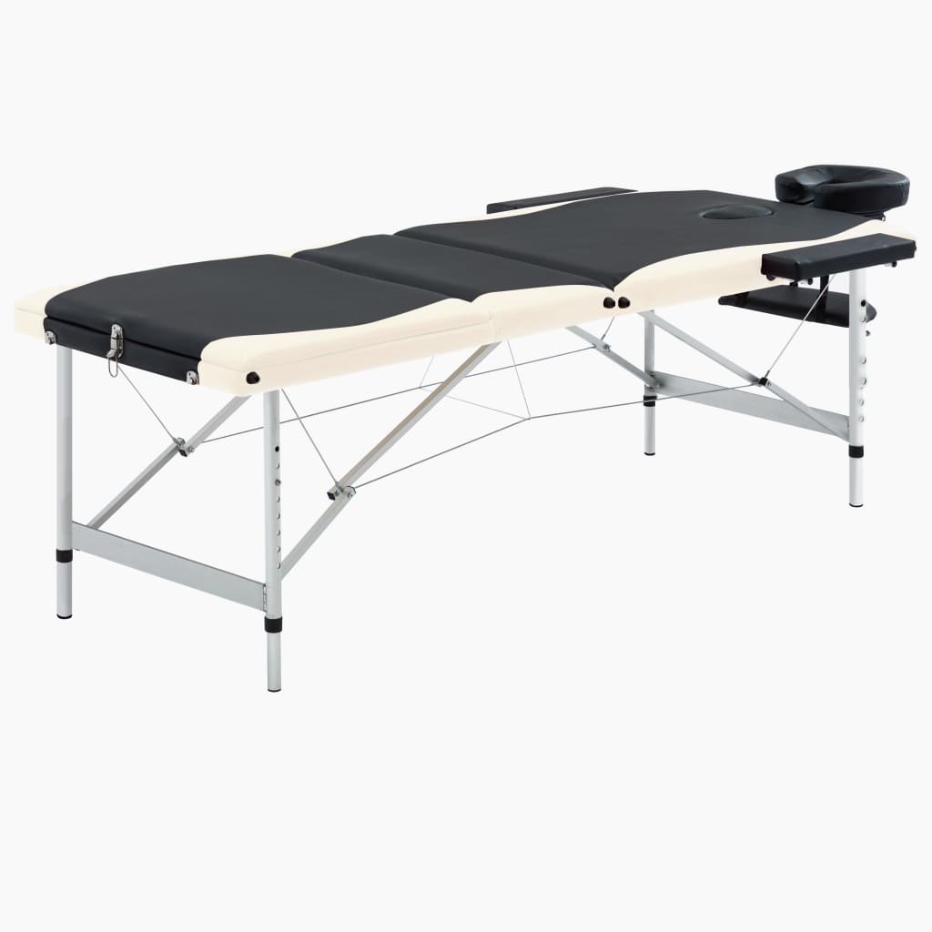 VidaXL 3-strefowy, składany stół do masażu, aluminium, czarno-beżowy