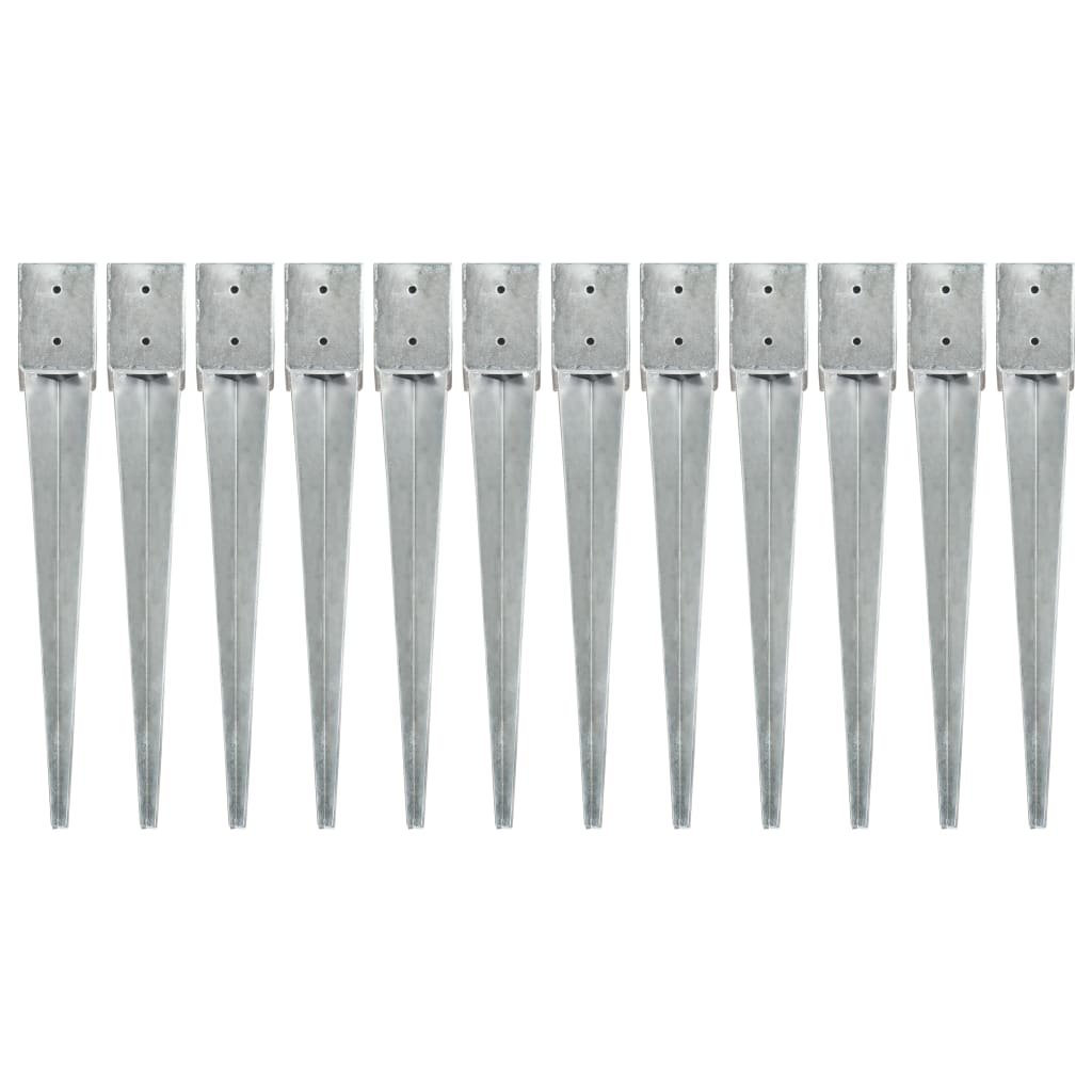 VidaXL Kołki gruntowe, 12 szt., srebrne, 10x10x76 cm, stal