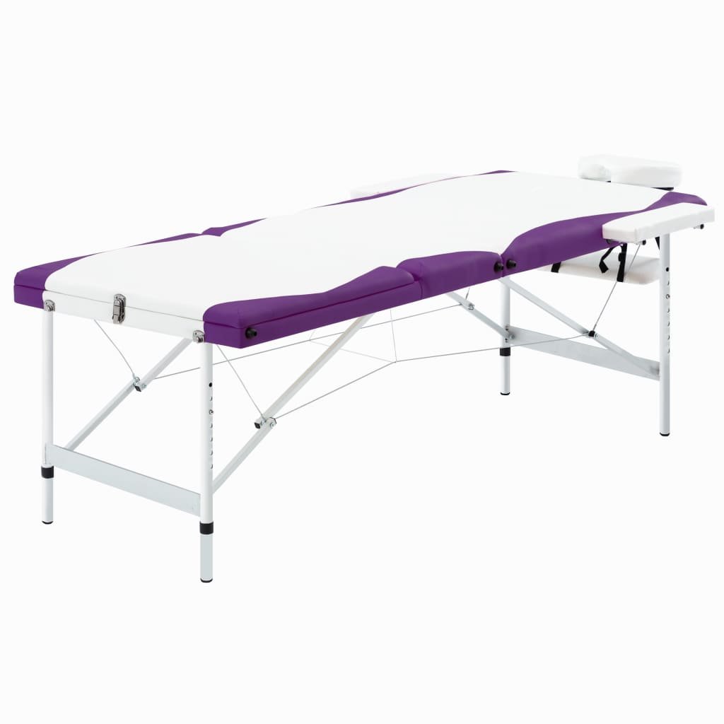 Фото - Масажний стіл VidaXL 3-strefowy, składany stół do masażu, aluminium, biało-fioletowy Lumarko! 