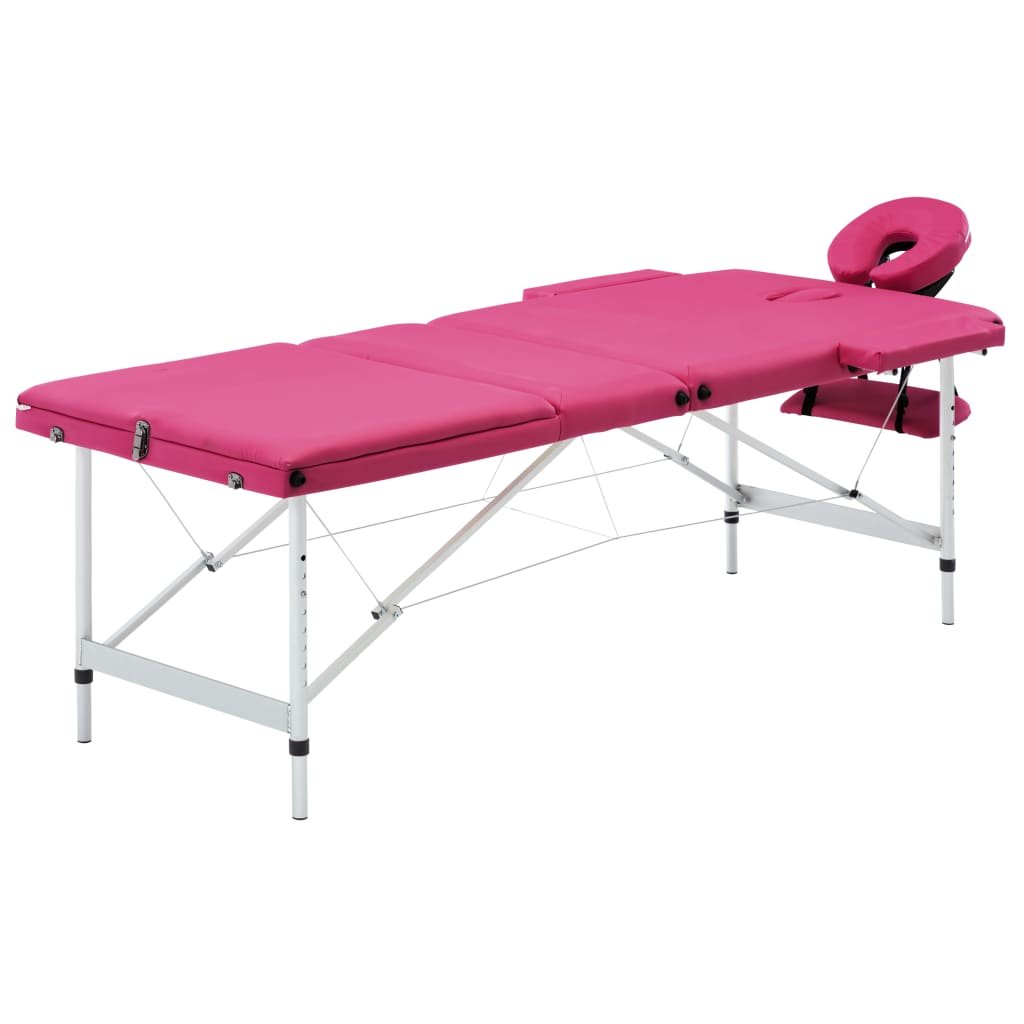 VidaXL Składany stół do masażu, 3 strefy, aluminiowy, różowy