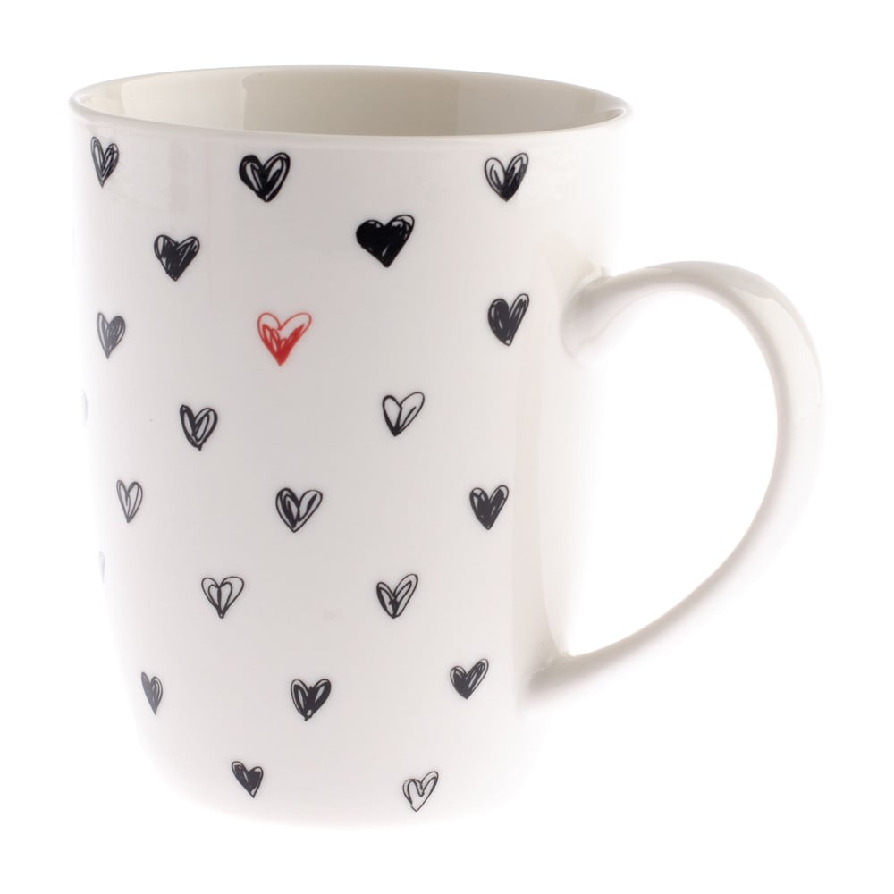 Kubek ceramiczny w czarne serca Dakls, 340 ml