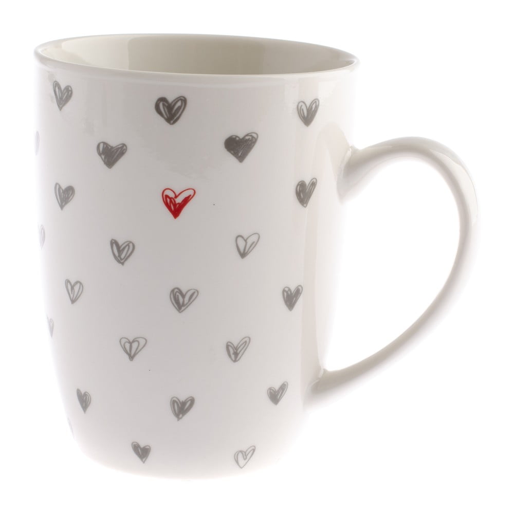 Kubek ceramiczny w szare serca Dakls, 340 ml