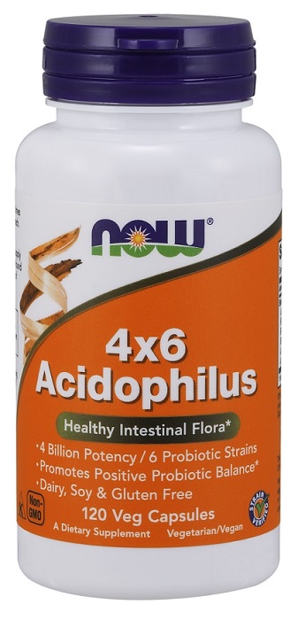 NOW FOODS Acidophilus 4x6 (Probiotyk, Zdrowa Flora Jelitowa) 120 Kapsułek wegetariańskich