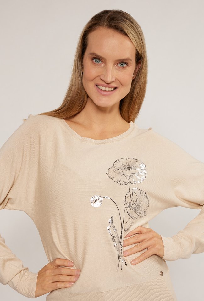 Sweter damski z cekinowym wzorem - Monnari