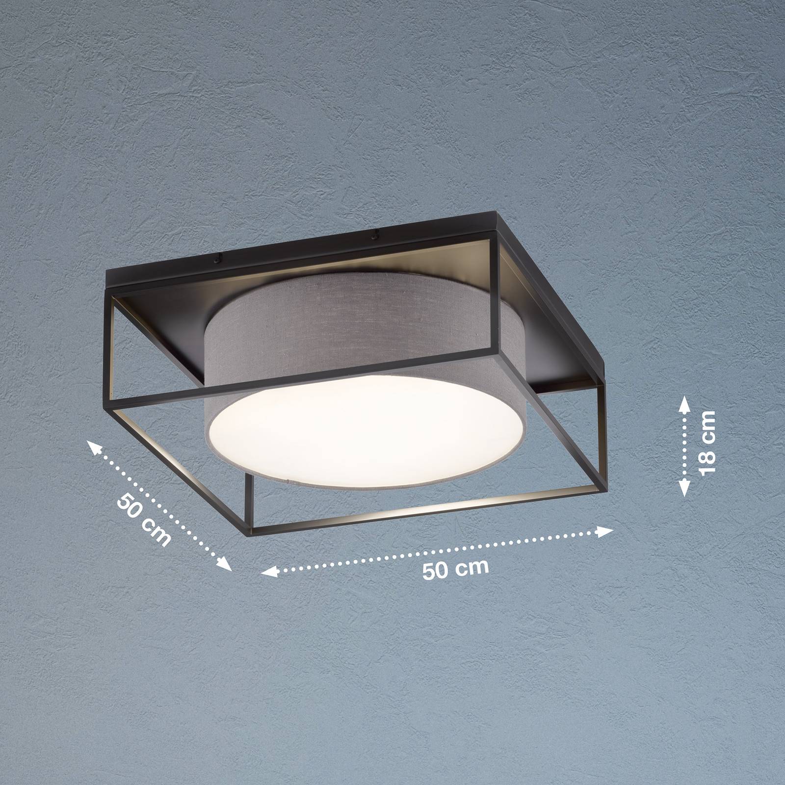 Lampa sufitowa Carre 50x50cm klosz z tkaniny szara