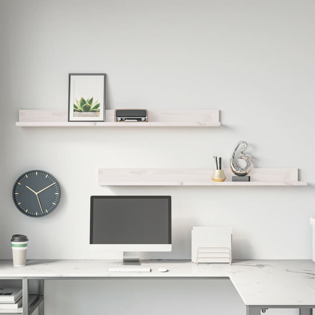 vidaXL Półki ścienne, 2 szt., białe, 110x11x9 cm, drewno sosnowe