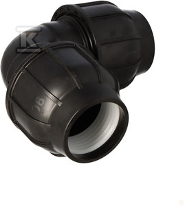 Kolano zaciskowe PP 90st. 90x90 PN10, do rur PE, kolor czarny