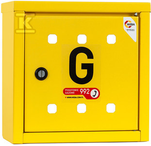 Skrzynka gazowa na zawór, 300x300x150, metalowa, naścienna - żółta