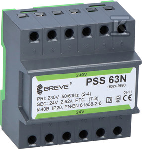 Breve Transformator 1-fazowy modułowy PSS 63N 63VA 230/24V /na szynę/ 16024-9890